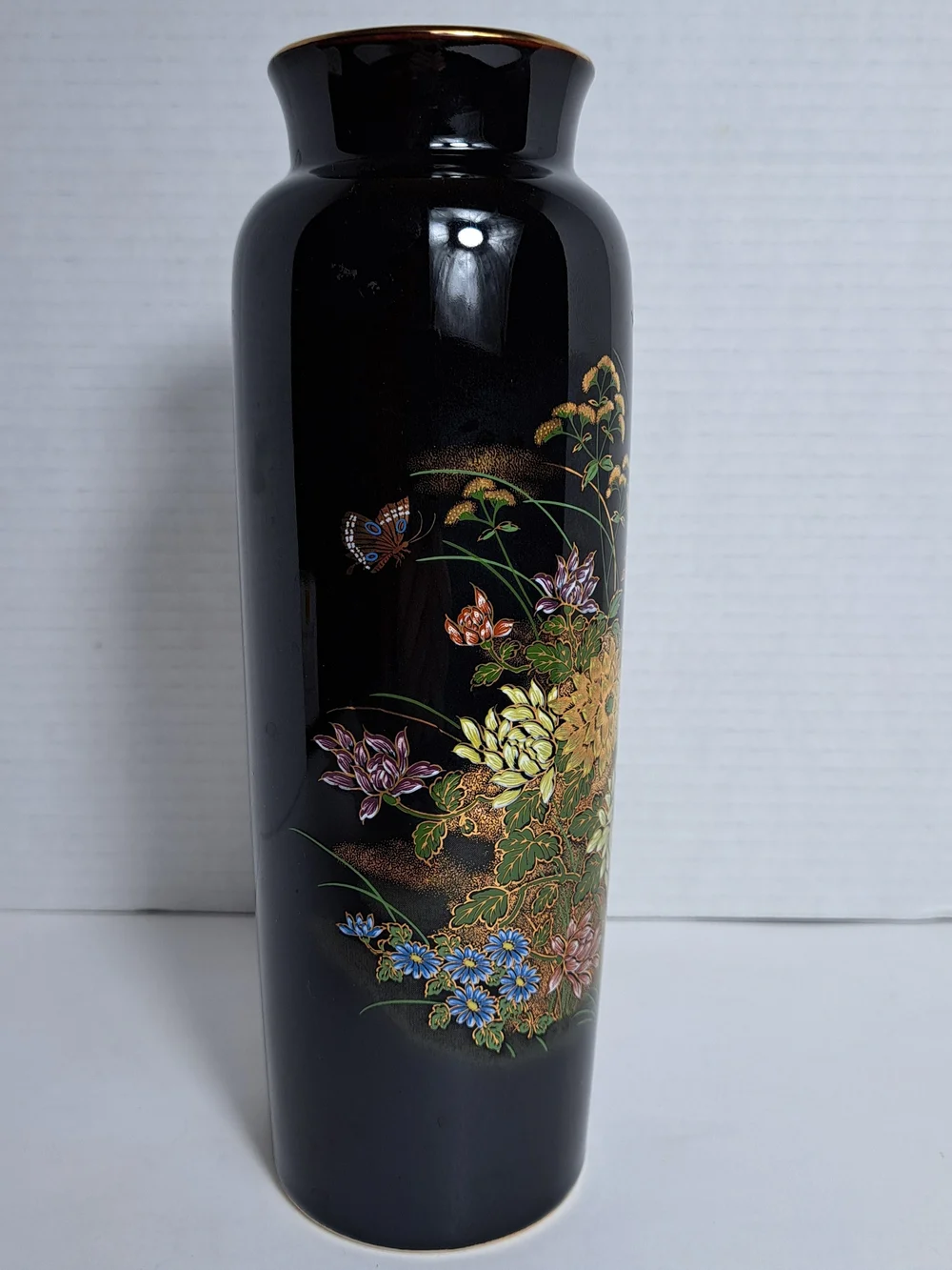 Vintage Japanese Black Ceramic Ikebana Vase made by Otagiri Mercantile Co. (OMC)